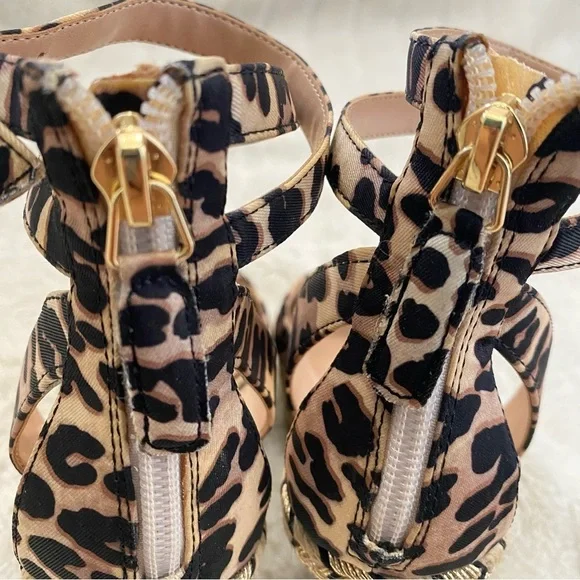 Jennifer Lopez JLo Leopard Print Tan Black Wedge Sandals Ankle Strap Size 7.5 - Picture 12 of 16